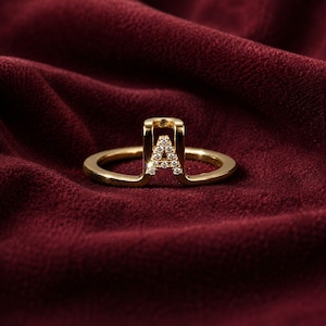 Personalized Letter Ring 14K Gold Plated Silver Unique Open Arch Ring Minimalist Chevron Initial Band Avant-Garde Stacking Ring Gift for Her