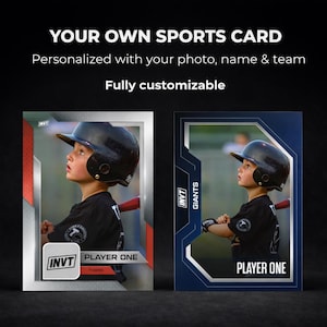 Custom sports trading card featuring a personalized youth baseball player design.