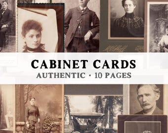 Vintage Cabinet Cards Printable, Digital Set of 19 Real Vintage Photographs, Old Portraits, People, Children, Families