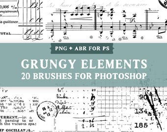 Grungy Elements PS Brushes, Hi-Res Vintage Ephemera Details for Photoshop, ABR and Transparent PNGs