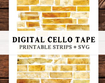 Digital Cellophane Transparent Tape Strips, Print & Cut Aged Yellow Tape, Transparent Tape with SVG File