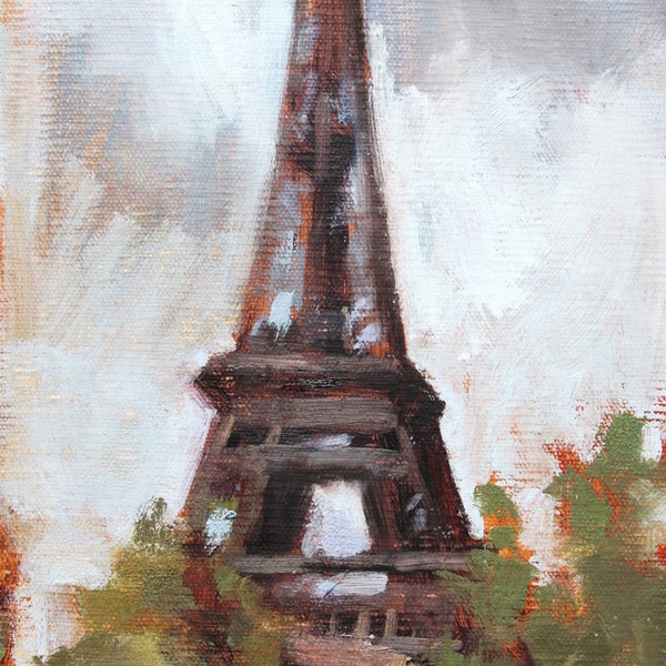 Paris Landscape Painting, Eiffel Tower, Paris , 5.5x10 oil painting on artist canvas board