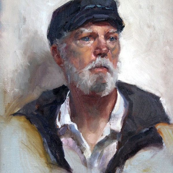 Portrait Painting, Sailor, 11" x 14", oil painting mounted linen canvas