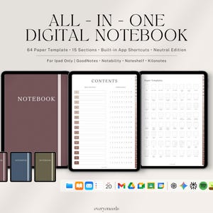 Hyperlänkad digital anteckningsbok för iPad | 64 mallar, 150 avsnitt och appgenvägar | Light Edition