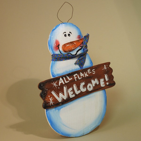 Winter Wood Snowman Sign Door Hanging Decoration Gift