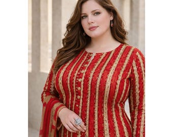 Bomullsklänning med Salwar Kameez och Dupatta, indiska damkläder i plusstorlek, pakistanska etniska klänningar för vardagsbruk