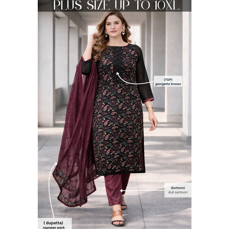 Indian Pakistani Salwar Kameez, Designer Kurti Pant with Dupatta Suit, Traditional & Festival Wear Ready Made Shalwar Kameez Dress Option - 2