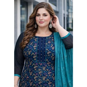 Kurti Set for Women with Dupatta and Matching Pants, Indian Ethnic Salwar Kameez Suit, Elegant Long Straight Kurta With Floral Design, Festive Wear, Party Wear, Office Wear Ethnic Outfit, Vishnu Designer Dress Material, Traditional Indian Women Clothing, Stylish Kurta Pant Dupatta Set