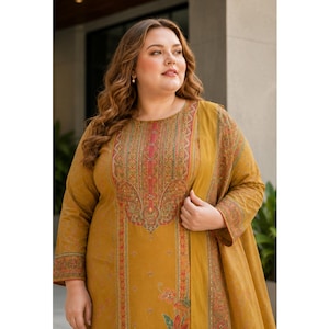 Mustard Yellow Indian salwar Kameez Set Featuring Elegant Floral Printed Fabric, Intricate Traditional Patterns, and Matching Dupatta. This Ethnic Pakistani Style Outfit Includes a Long Kurta with Detailed front Design and Comfortable Pants, Perfect for Wedding Guest, Festive Celebrations, Eid, Diwali, Mehndi, and Special Occasions. Elegant Modest Fashion for Women with Timeless South Asian Style