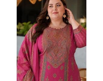 Indian Designer Women Wear Dress, Wondrous Pink Color Dresses, Readymade Designer Outfits, Plus Size Straight Shalwar Kameez Suits