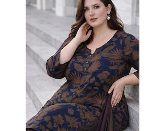 Indian Pakistani Style Shalwar Kameez Suits, Plus Size Stitched Suits-Dresses, Cotton Printed Casual Wear Salwar Dupatta Suit