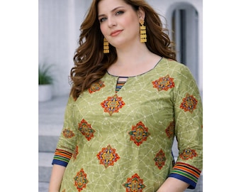 Plus-Free Size Women Wear Designer Dress, India Punjabi Cotton Dresses for Ethnic Wear, Readymade Salwar Kameez Palazzo Dupatta Suit