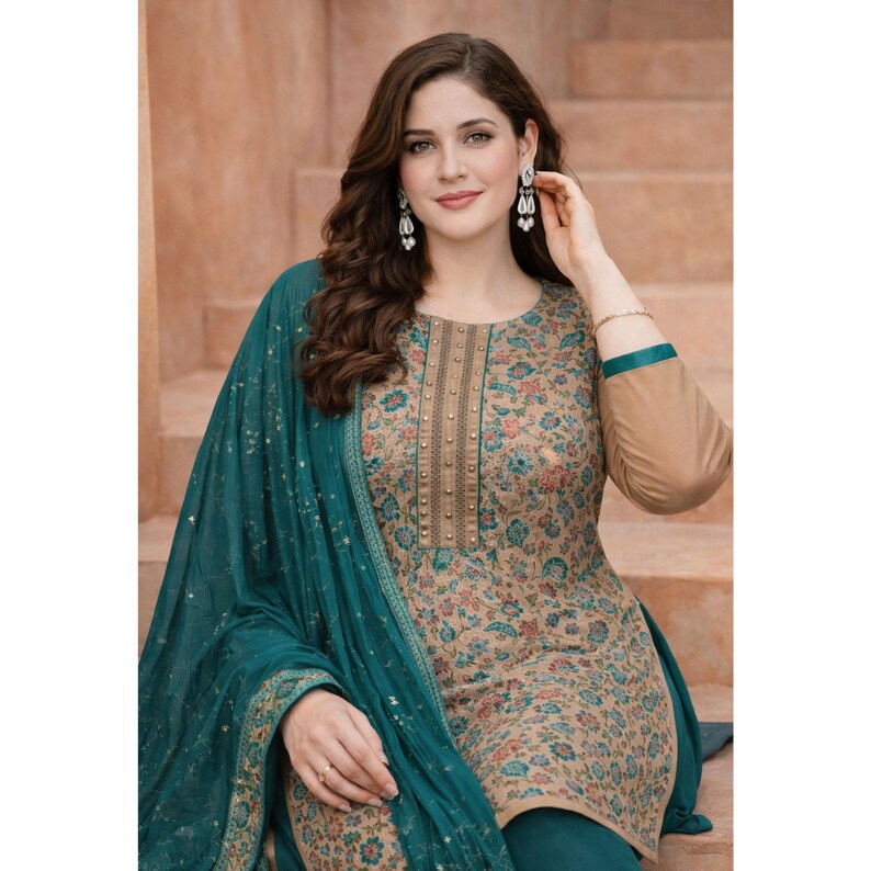 Indian Pakistani Salwar Kameez, Designer Kurti Pant with Dupatta Suit, Traditional & Festival Wear Ready Made Shalwar Kameez Dress image 9