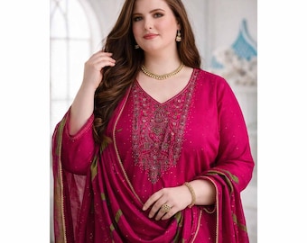 Pakistani Indian Style Party Wear Suits for Women's, Pink Embroidered Salwar Kameez Set with Dupatta, Ramzan & Eid Special Dress