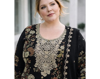 Conjunto indio pakistaní con dupatta, traje shalwar kameez listo para usar, ropa de talla grande para mujer, vestidos especiales para Eid