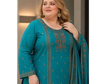 Indian Pakistani Dress with Dupatta, Printed & Hand Worked Salwar Kameez Suit, Ready to Wear Women Clothing Dress, Stylish Outfits