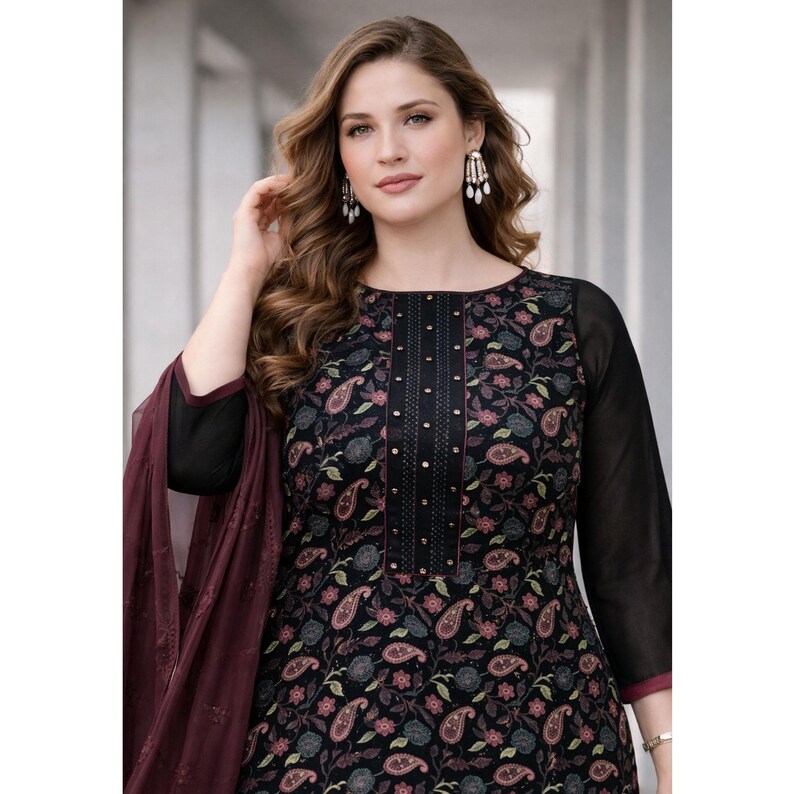 Indian Pakistani Salwar Kameez, Designer Kurti Pant with Dupatta Suit, Traditional & Festival Wear Ready Made Shalwar Kameez Dress image 5
