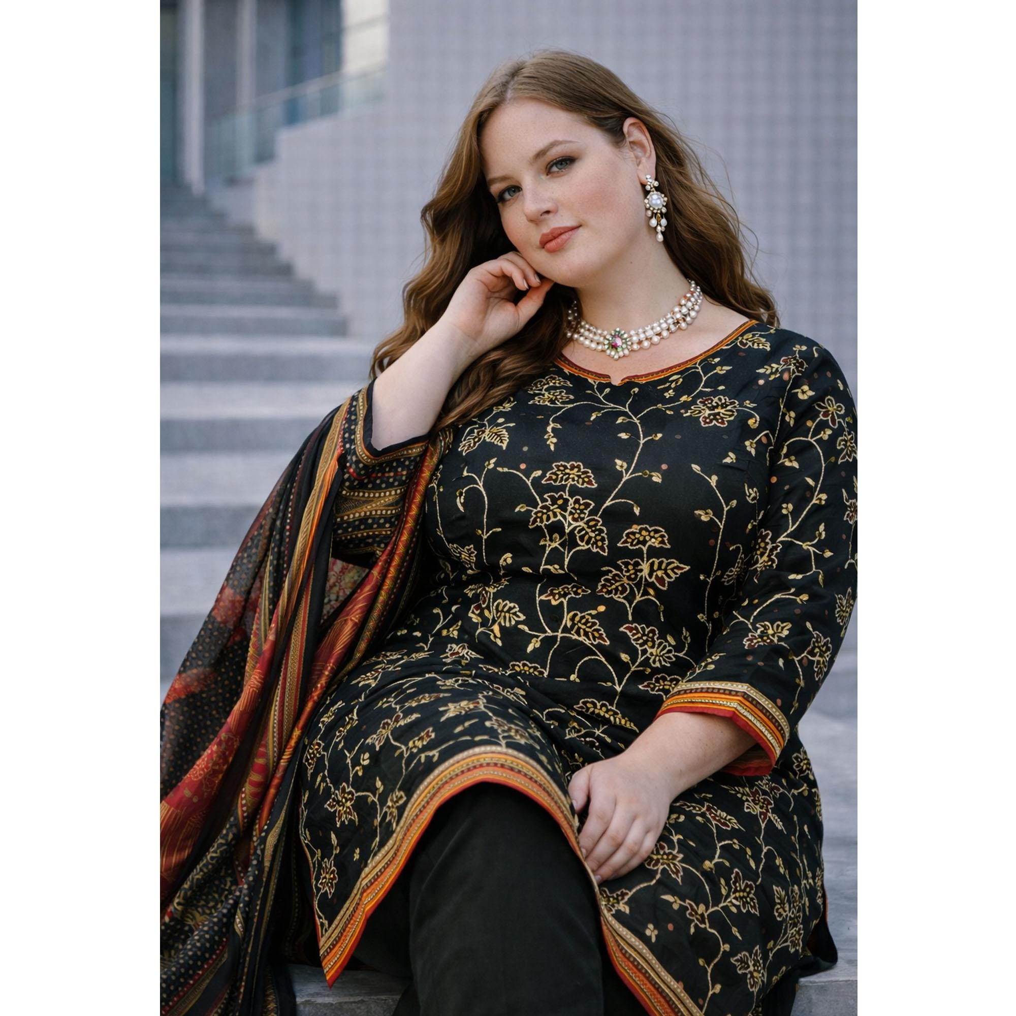 chinese dress ladies Cotton Salwar With Pencil Pants & Dupatta Combo M main image 0