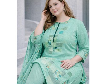 Indian Pakistani Ready to Wear Plus Size Dress, Summer Wear Cotton Shalwar Kameez with Dupatta, Cotton Printed Dresses for Women's