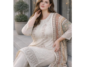 Pakistani Indian Embroidered White Salwar Kameez with Dupatta, Women's  Summer Ethnic Wear Clothing, Shalwar Kameez Suits Dress