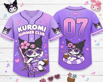 Personalized Kuromi Beach Summer Club Baseball Jersey, Custom Anime Number Shirt, Kuromi Team Baseball Shirt