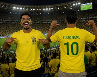Personalized Brazil Soccer Jersey, Custom Name Number Cotton Shirt