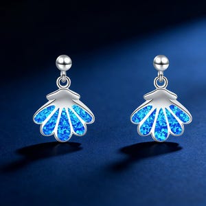 Pendientes de concha de ópalo iridiscente con forma de tesoro de sirena, regalo para ella