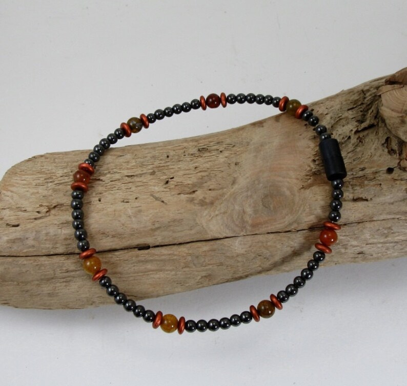 Magnetite Jewelry Ladies Magnetic Magnetite Lodestone Anklet Magnetic Jewelry, Black Magnetite,Burnt Orange Dragon Vain Agate Anklet