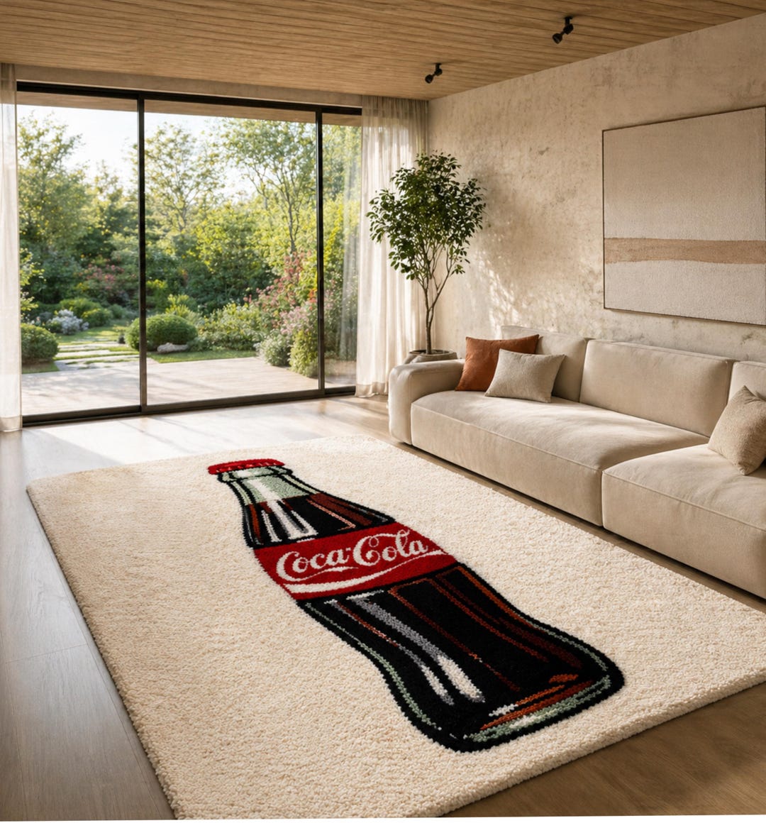 Hand Tufted Coca Cola Rug, Retro Pop Art Soda Bottle Area Rug, Vintage ...
