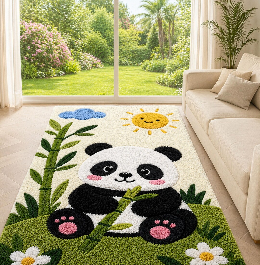 Panda Rug Tufting Handmade Tufted Panda Rug, Kawaii Animal Playroom Decor, Soft Wool ...