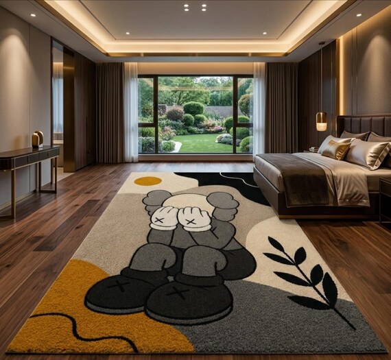 Modern Art Area Rug, Hand Tufted Wool Carpet, Designer Inspired Character Rug, Contemporary Living Room Decor, Abstract Floor Mat,