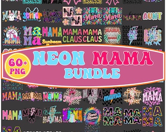 Paquete de PNG Neon Mama, Día de la Madre Preppy, Letras de neón modernas (Descarga digital)