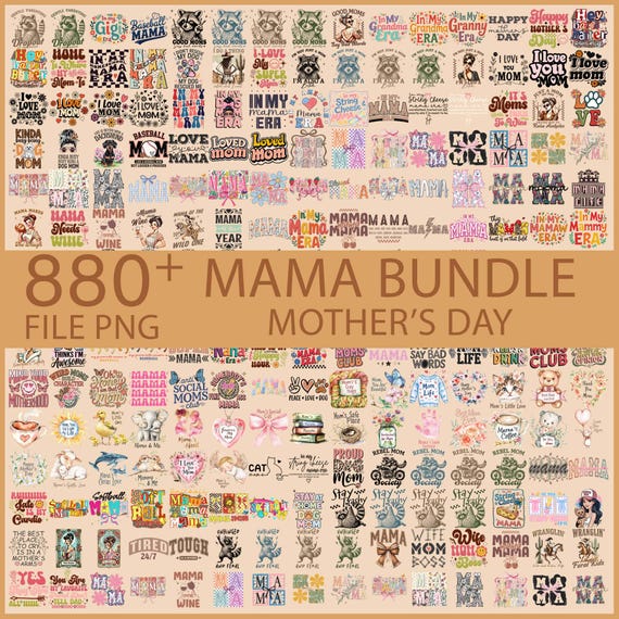 880+ Mama Bundle PNG, Retro Flower, Checkered, Preppy Designs (Digital Download)