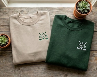Embroidered Golf Mom Dad Sweatshirt, Matching Crossed Clubs Parents Crewneck, Custom Golfing Couples Pullover, New Mother Father Gift