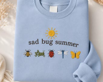 Camiseta bordada de verano con insectos tristes, camiseta para amantes de los insectos, lindo regalo de verano con temática de naturaleza.