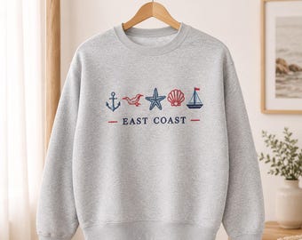 Camisa bordada de la Costa Este, camiseta náutica de verano para la playa, regalo para vacaciones en la costa.