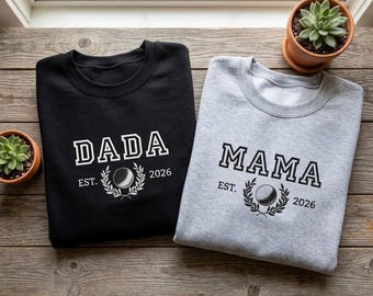 Custom Golf Mama Dada Est 2026 Sweatshirt, Matching Parents Golfing Crewneck, New Dad Mom Pullover, Golf Lover Gift
