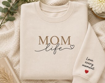 Sudadera bordada "Mom Life", camiseta minimalista para mamá, regalo personalizado para mamá.
