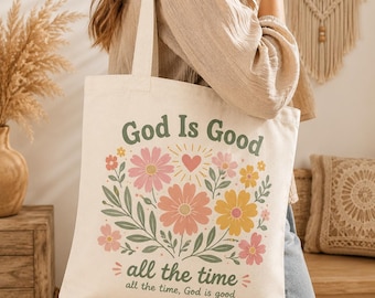 God Is Good Tote Bag, All The Time God Is Good Handbag, Christian Bible Verse Religious Present, Vintage Daisy Flower Church Shoulder Bag