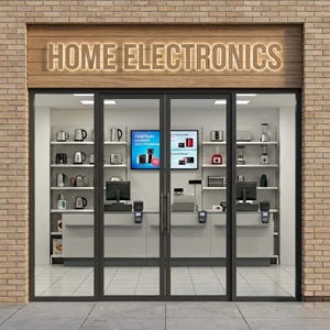 N Scale Electronics Store Interior – Printable Diorama Backdrop (1:160 Model Railway, PDF Sheet)