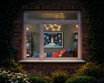 HO Scale Kids Space Bedroom Diorama • Galaxy Wall Art (Digital Download)