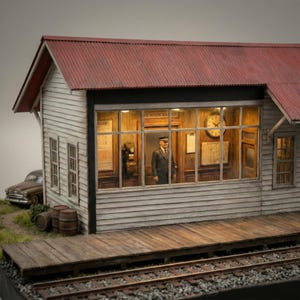 Diorama dell'ufficio del capostazione in scala HO - Interno 2D stampabile (1:87)