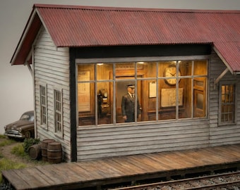HO Scale Railway Station Master Office Diorama - Printable 2D Interior (1:87)
