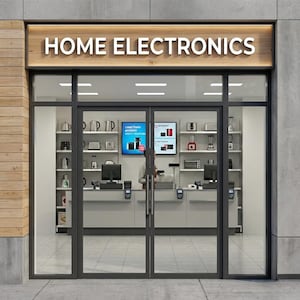 HO Scale Electronics Store Interior - Printable Model Railway Diorama Backdrop (1:87 Scale)