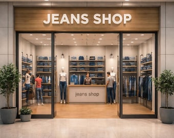 N Scale Jeans Shop Interior – Denim Store Display, Model Railway Diorama Backdrop (Digital Download)