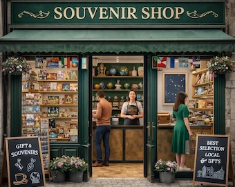 N Scale Souvenir Shop Interior – Printable Diorama Backdrop (Digital Download)