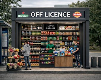 Interior de tienda de licores a escala N: Diorama de licorería y snacks (imprimible)