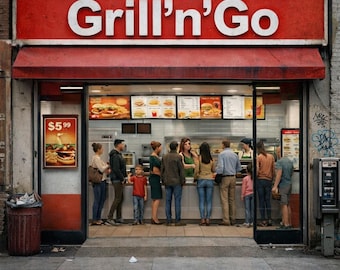 N Scale Fast Food Restaurant Interior – Printable Model Railway Diorama (1:160 Scale) PDF Pattern