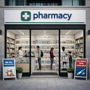 HO Scale Pharmacy Interior – Modern Prescription Counter, Wellness Shelves (Digital Download)