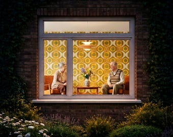 HO Scale 1:87 Retro 70s Living Room Interior • Elderly Couple • Vintage Pattern Diorama